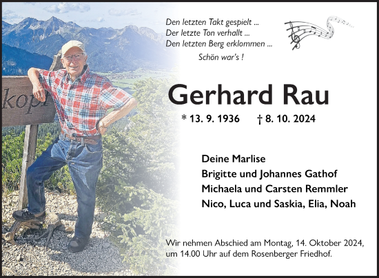 Traueranzeige von Gerhard Rau von Fränkische Nachrichten