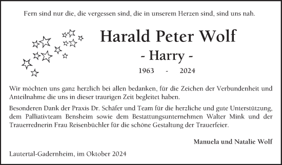 Traueranzeige von Harald Peter Wolf von Bergsträßer Anzeiger