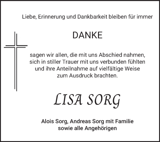 Traueranzeige von Lisa Sorg von Schwetzinger Zeitung