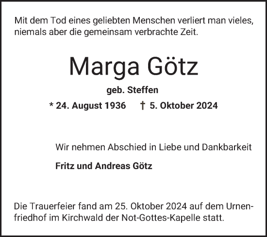 Traueranzeige von Marga Götz von Bergsträßer Anzeiger