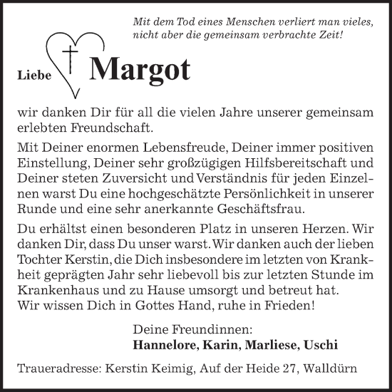 Traueranzeige von Margot Hennig von Fränkische Nachrichten