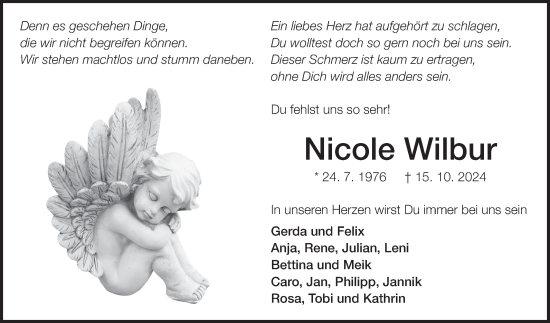 Traueranzeige von Nicole Wilbur von Fränkische Nachrichten