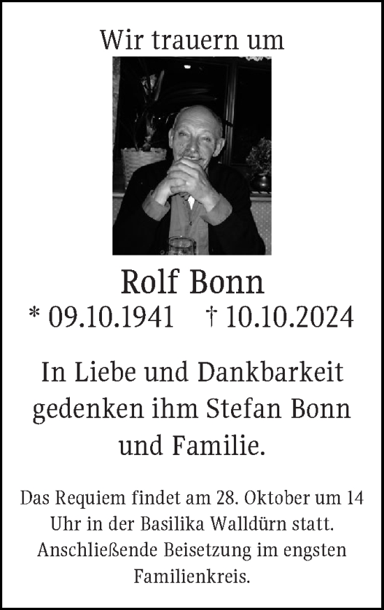 Traueranzeige von Rolf Bonn von Fränkische Nachrichten