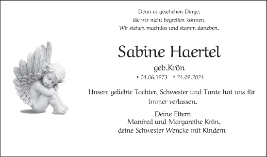 Traueranzeige von Sabine Haertel von Mannheimer Morgen