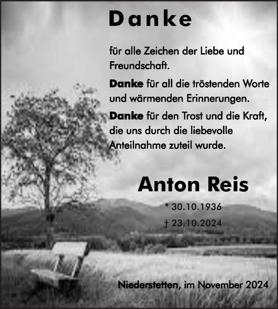 Traueranzeige von Anton Reis von Fränkische Nachrichten