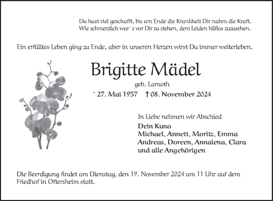 Traueranzeige von Brigitte Mädel von Schwetzinger Zeitung