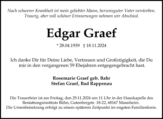 Traueranzeige von Edgar Graef von Mannheimer Morgen