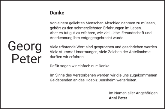 Traueranzeige von Georg Peter von Bergsträßer Anzeiger