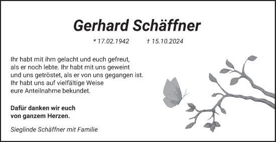 Traueranzeige von Gerhard Schäffner von Bergsträßer Anzeiger