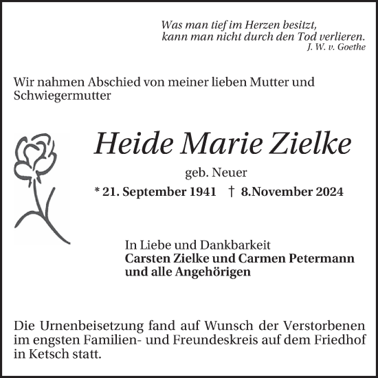 Traueranzeige von Heide Marie Zielke von Schwetzinger Zeitung