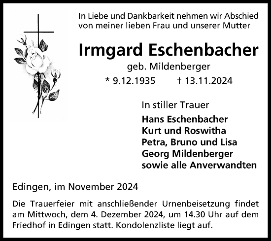 Traueranzeige von Irmgard Eschenbacher von Mannheimer Morgen