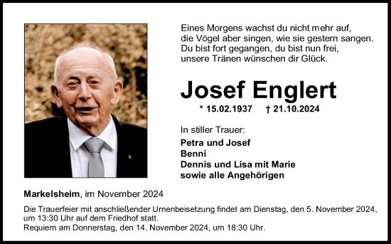 Traueranzeige von Josef Englert von Fränkische Nachrichten