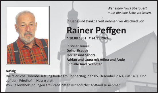 Traueranzeige von Rainer Peffgen von Fränkische Nachrichten