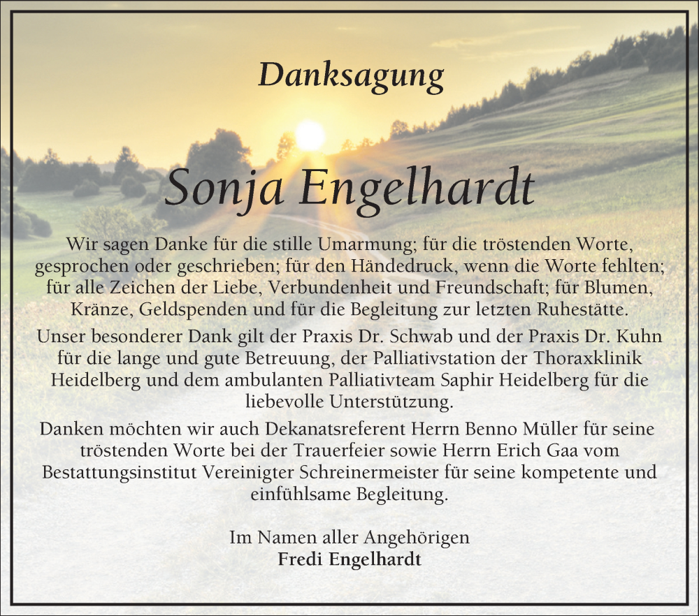 Traueranzeige für Sonja Engelhardt vom 30.11.2024 aus Schwetzinger Zeitung