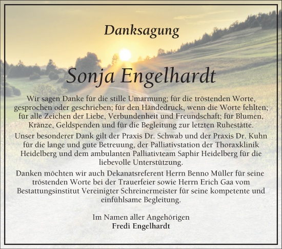 Traueranzeige von Sonja Engelhardt von Schwetzinger Zeitung