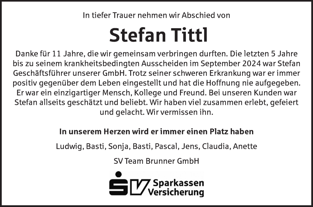  Traueranzeige für Stefan Tittl vom 23.11.2024 aus Fränkische Nachrichten