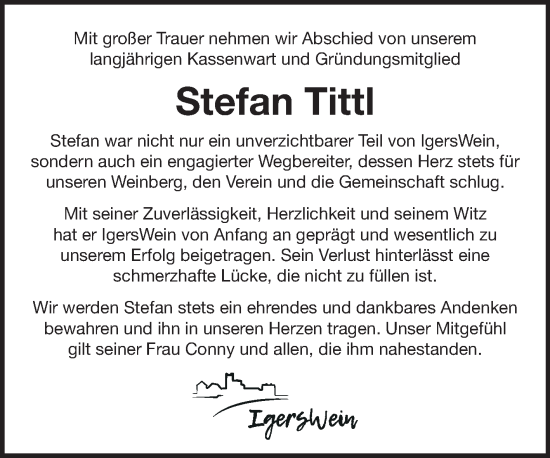 Traueranzeige von Stefan Tittl von Fränkische Nachrichten