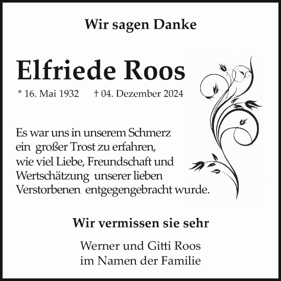 Traueranzeige von Elfriede Roos von Mannheimer Morgen