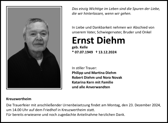 Traueranzeige von Ernst Diehm von Fränkische Nachrichten