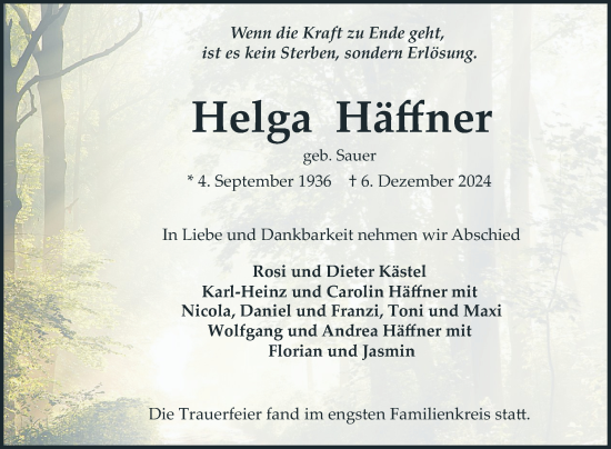 Traueranzeige von Helga Häffner von Mannheimer Morgen