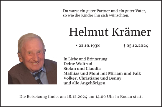 Traueranzeige von Helmut Krämer von Bergsträßer Anzeiger