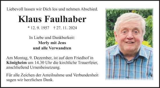 Traueranzeige von Klaus Faulhaber von Fränkische Nachrichten