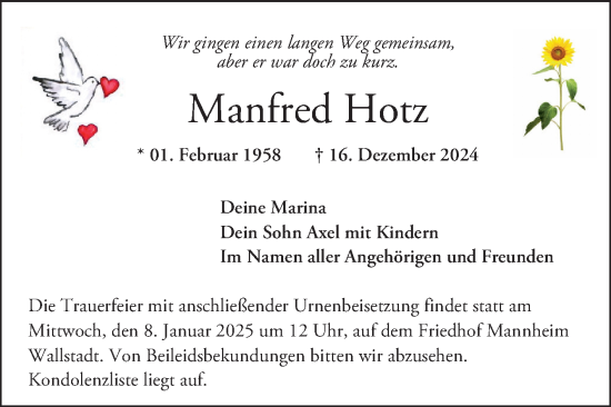 Traueranzeige von Manfred Hotz von Mannheimer Morgen