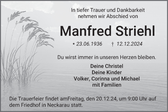 Traueranzeige von Manfred Striehl von Mannheimer Morgen