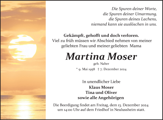 Traueranzeige von Martina Moser von Schwetzinger Zeitung