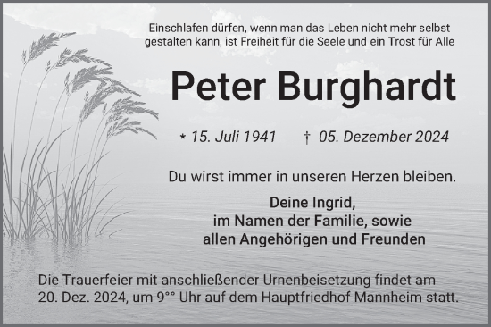 Traueranzeige von Peter Burghardt von Mannheimer Morgen