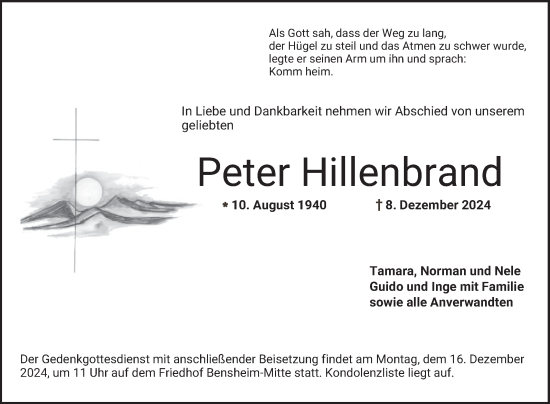 Traueranzeige von Peter Hillenbrand von Bergsträßer Anzeiger