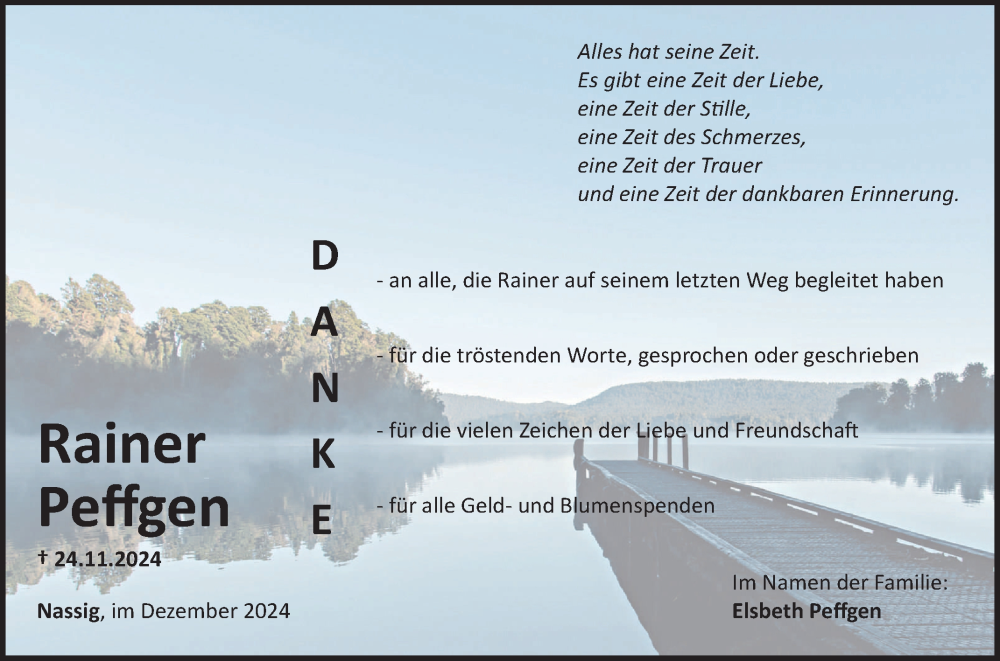  Traueranzeige für Rainer Peffgen vom 14.12.2024 aus Fränkische Nachrichten