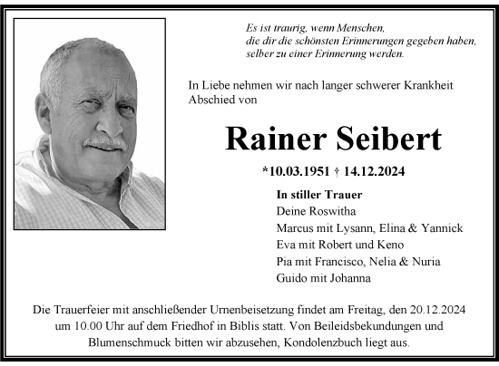 Traueranzeige von Rainer Seibert von Mannheimer Morgen