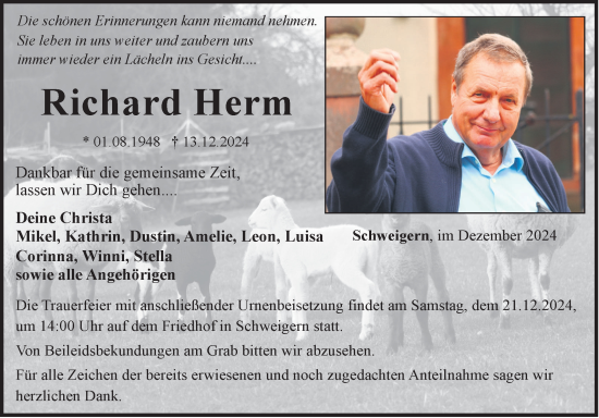 Traueranzeige von Richard Herm von Fränkische Nachrichten