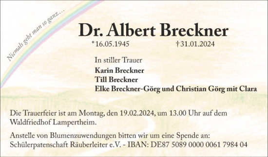 Traueranzeige von Albert Breckner von Mannheimer Morgen