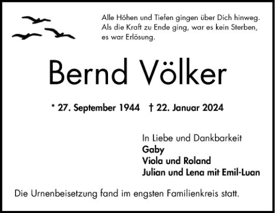 Traueranzeige von Bernd Völker von Mannheimer Morgen