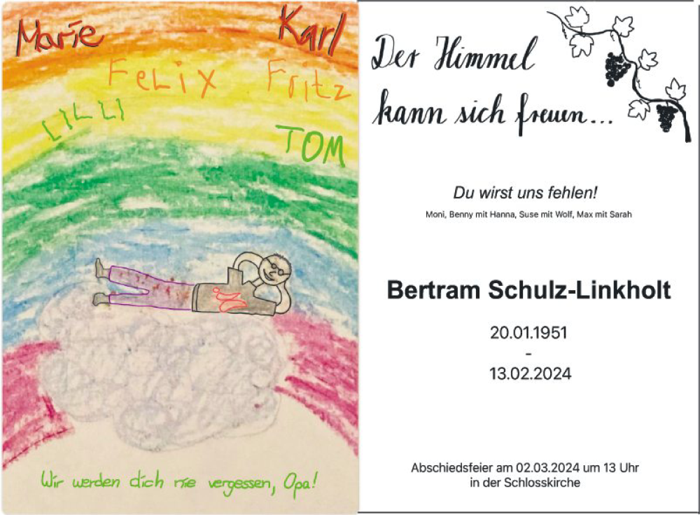  Traueranzeige für Bertram Schulz-Linkholt vom 17.02.2024 aus Mannheimer Morgen