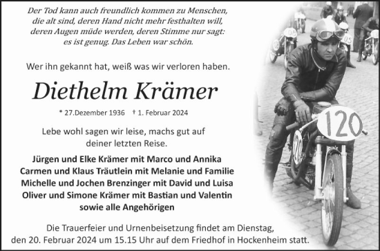Traueranzeige von DietheLm Krämer von Schwetzinger Zeitung