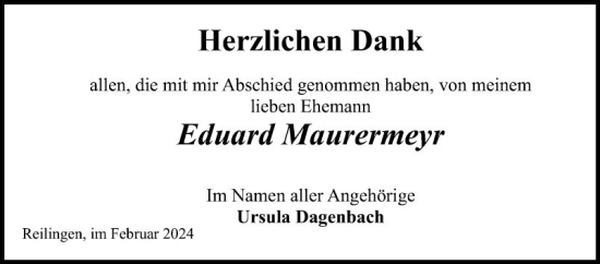Traueranzeige von Eduard Maurermeyr von Schwetzinger Zeitung