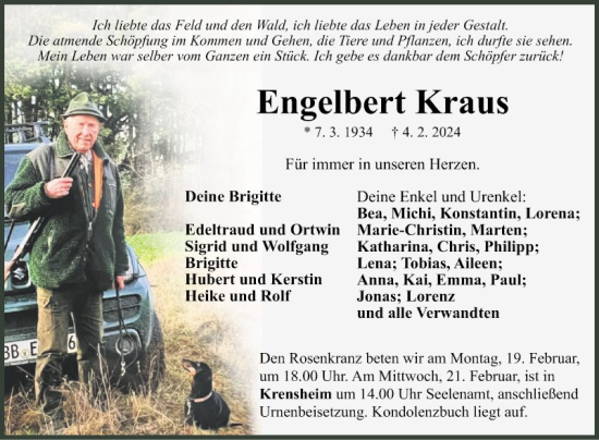Traueranzeige von Engelbert Kraus von Fränkische Nachrichten