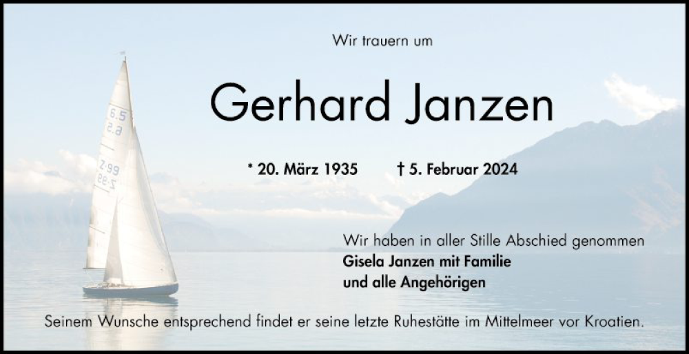  Traueranzeige für Gerhard Janzen vom 24.02.2024 aus Bergsträßer Anzeiger