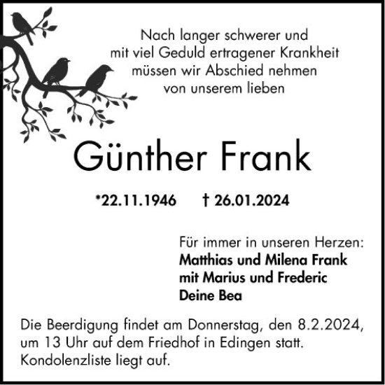 Traueranzeige von Günther Frank von Mannheimer Morgen