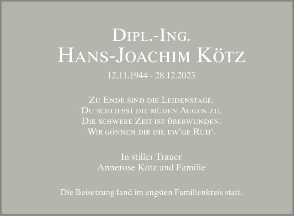  Traueranzeige für Hans-Joachim Kötz vom 03.02.2024 aus Bergsträßer Anzeiger