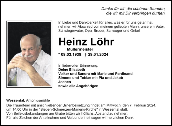 Traueranzeige von Heinz Lähr von Fränkische Nachrichten