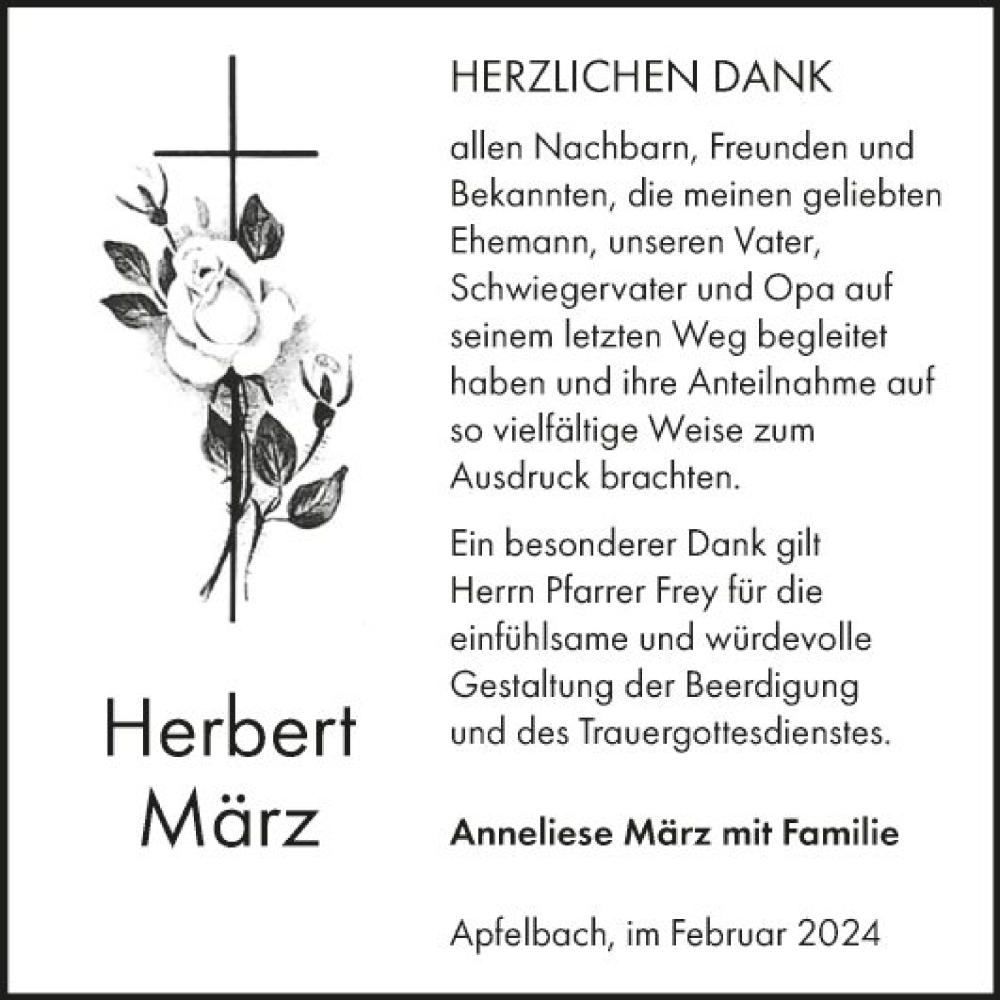  Traueranzeige für Herbert März vom 27.02.2024 aus Fränkische Nachrichten