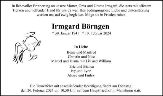 Traueranzeige von Irmgard Börngen von Mannheimer Morgen