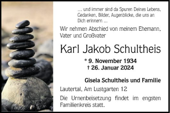 Traueranzeige von Kar Jakob Schuitheis von Bergsträßer Anzeiger