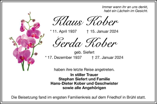 Traueranzeige von Klaus Kober von Schwetzinger Zeitung