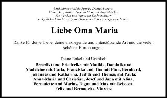 Traueranzeige von Maria  von Fränkische Nachrichten