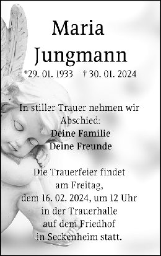 Traueranzeige von Maria Jungmann von Mannheimer Morgen